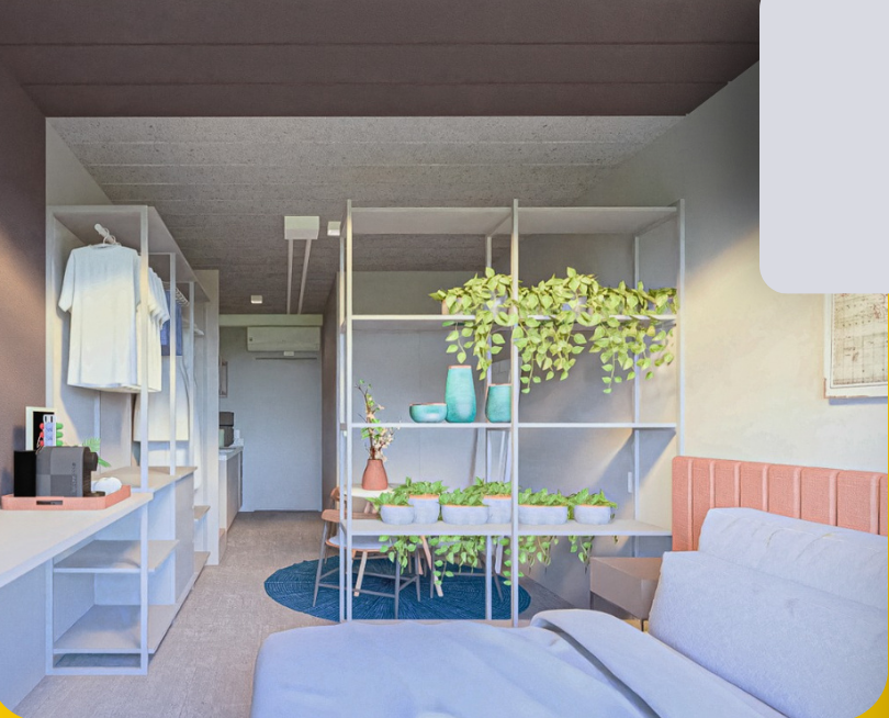 Studio mobiliado do UniHome Residencial